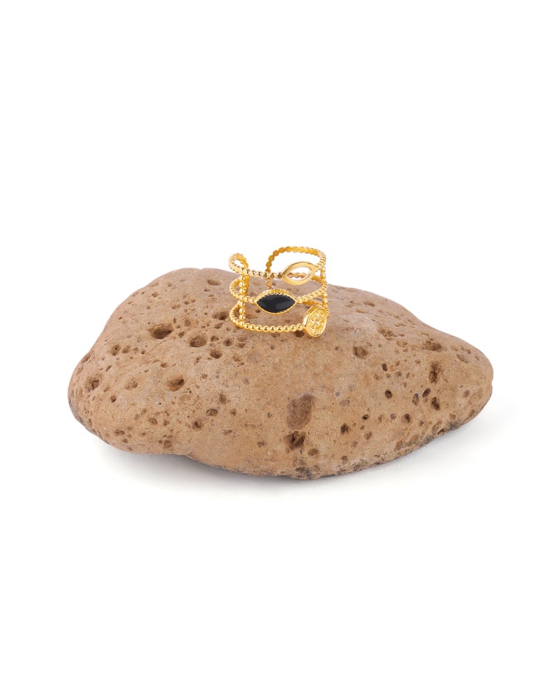TAAHIRA Dainty Gold Beaded French Adjustable Ring - Image 2